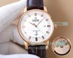 Swiss 9015 Clone Omega DeVille Watch White Dial Brown Leather Strap 42mm